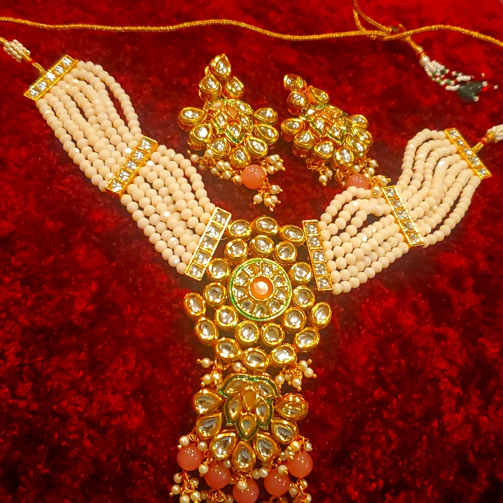 Handmade pink Kundan Necklace and Earrings set
